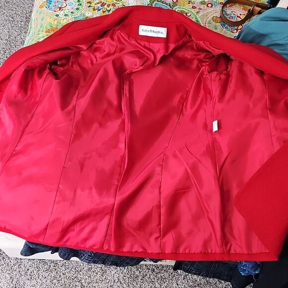 Blazer Wool By Norton McNaughton Red Fully Lined No Size Tag Fits Like A Size 12 - Picture 7 of 8